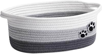 TIMEYARD Dog Toy Basket Cute Woven Grey Cotton Rope 30x20x13 cm