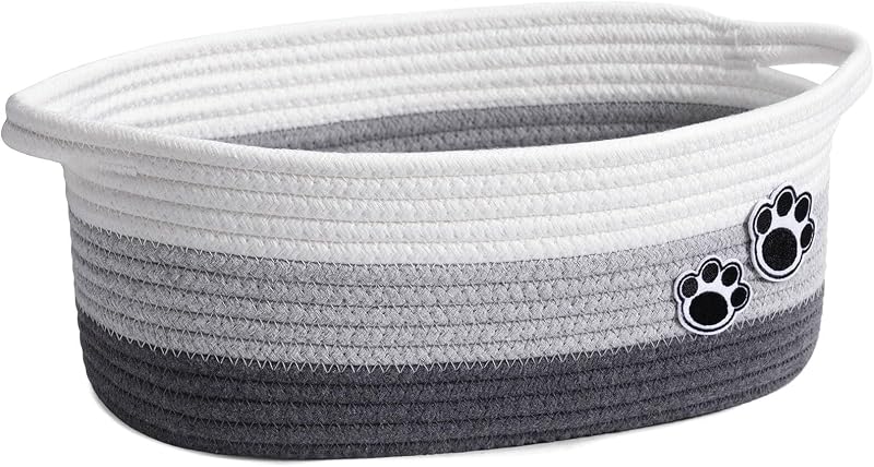 TIMEYARD Dog Toy Basket Cute Woven Grey Cotton Rope 30x20x13 cm