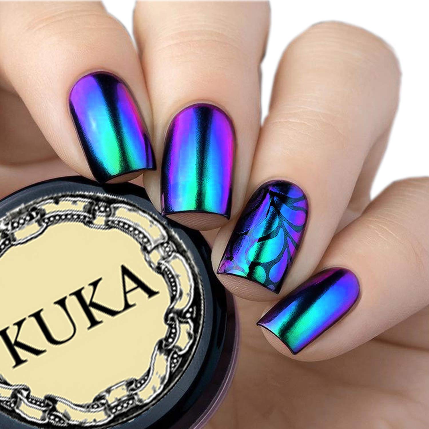 KUKA Chameleon Pigment Nail Changing Mirror Chrome Powder Art Glitter Dust Shine Manicure (Green Purple)