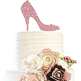 LINGTEER High Heel Pink Rhinestone Crystal Cake Topper Perfect for Birthday Wedding Anniversary Party Keepsake Sparkle Decoration