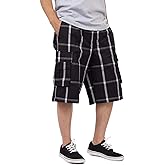 Shaka Wear Men's Cargo Shorts – Casual Plaid Relaxed Loose Fit Elastic Waist Multi Pocket Pants Regular Big S~5XL