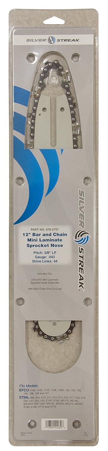 Silver Streak 12" Bar and Chain Combo, 3/8 LP Pitch.043 Gauge, 44 DL, ea, 1