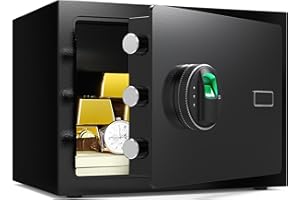 Marcree 0.6 Cub Small Safe, Money Safes with Fingerprint Lock, Fingerprint Safe Box Fireproof Waterproof with 3 Locking Bolts, Security Small Safes for Home Firearm Money Valuables Documents, Black