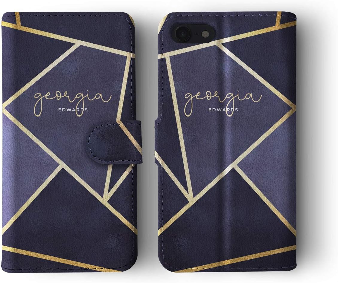 Tirita Personalised Initials Custom Wallet Leather Flip Phone Case Compatible with iPhone Xr PRINTED GLITTER, NOT REAL GLITTER Marble Navy Blue Rose Gold Palm Leaves Golden Stars