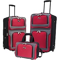U.S. Traveler New Yorker Lightweight Softside Expandable Travel Rolling Luggage Set, Red, 3-Piece (15/21/25)