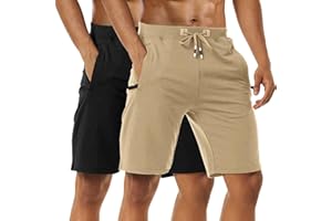 Boyzn Men's 1 or 2 Pack Athletic Shorts Comfortable Cotton Workout Shorts Elastic Waist Running Shorts with Zipper Pockets