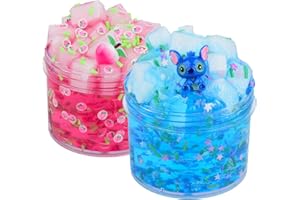 AEYIAKOV 2 Pack Jelly Cube Crunchy Slime Kit, Blue and Pink Clear Crunchy Slime, Super Soft Crystal Slime Toy, for Kids Party Favors and School Education, Stress Relief Toy for Girls and Boys