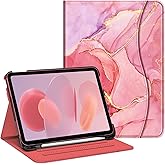 Fintie Case for iPad (A16) 11th Generation 11 Inch (2025), iPad 10th Generation 10.9 Inch (2022), Multi-Angle Viewing Protective Stand Cover with Pencil Holder & Pocket, Marble Pink
