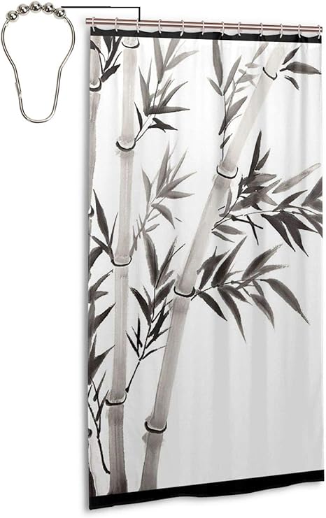 Amazon Co Jp シャワーカーテン 風呂カーテン 白と黒の竹 柄付き おしゃれ リング付属 92cm 1cm きれい 間仕切り バスルーム カーテン 取付簡単 Iron ホーム キッチン