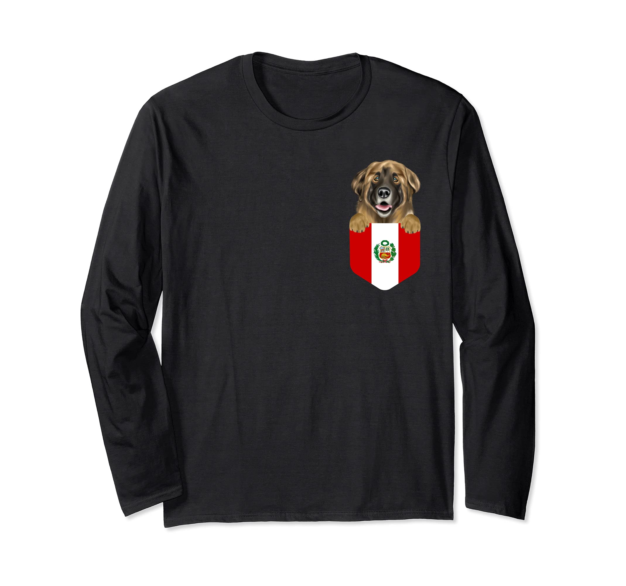 Peru Flag Leonberger Dog In Pocket Long Sleeve T-Shirt