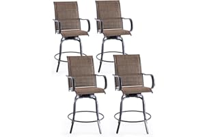 PASBAS Patio Swivel Bar Stools Set of 4，All-Weather Outdoor High Bistro Stools with Textilene Fabric for Outside, Beach, Lawn, Poolside and Garden (Black/Chestnut)