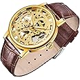 Men's Skeleton Mechanical Roman Numeral Mesh Strap Watch, Hand Winding Mechanical Mesh Luminous Waterproof Watch for Men