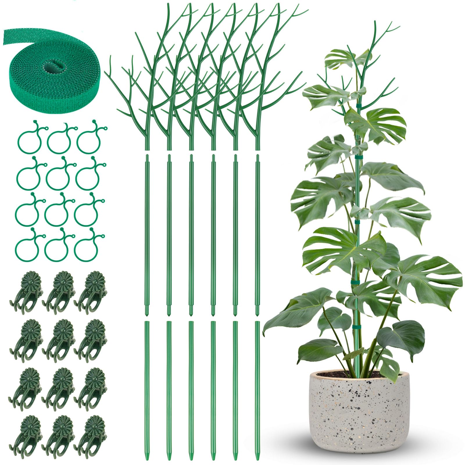 NiHome Comprehensive Plant Support Stake Set of 6 - Durable, UV Resistant 39.5"/101cm Stakes with Extension Poles, Orchid Clips & Plant Ties for Climbing Indoor & Outdoor Plants, Monstera