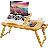 Lap Desk, COIWAI Laptop Desk for Bed, Bamboo Adjustable Height Angle Foldable Stand with Tablet Phone Slot Storage Drawer, Po