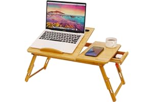 Laptop Desk for Bed, COIWAI Laptop Bed Tray Desk,Laptop Lap Desk,Foldable Portable Laptop Tray for Bed Sofa Couch Floor, Adjustable Height and Angle, with Tablet Phone Hold Slot,with Storage Drawer