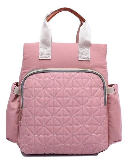 The Mom Store Pink Single Pocket Diaper Bag Backpack- Multi-Functional Waterproof with Changing Pad, Stroller Straps & Tin foil Bottle Pockets