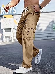 PLEPAN Men's Casual Cargo Pants with Drawstring