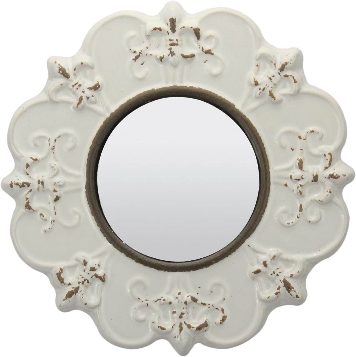 Stonebriar White Round Antique Ceramic Wall Mirror, Vintage Home Décor for Living Room, Kitchen, Bedroom, or Hallway, French Country Decor: Home & Kitchen