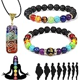 Habysedu Pulsera Arus 7 Chakras Original, Pulsera Arus 7 Chakras, Crystal Stone Holder Necklace, 7 Chakra Bracelet with Real Stones, 7 Chakra Necklace and Bracelet Set for Women & Men (A)