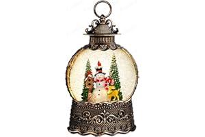 Priddop Snowman Snow Globe Christmas Decorations Indoor Deer Cardinal Snowman Gifts Classic Relief Texture Musical Glitter Snowfall USB/Battery Timer Lantern 10.6 inch