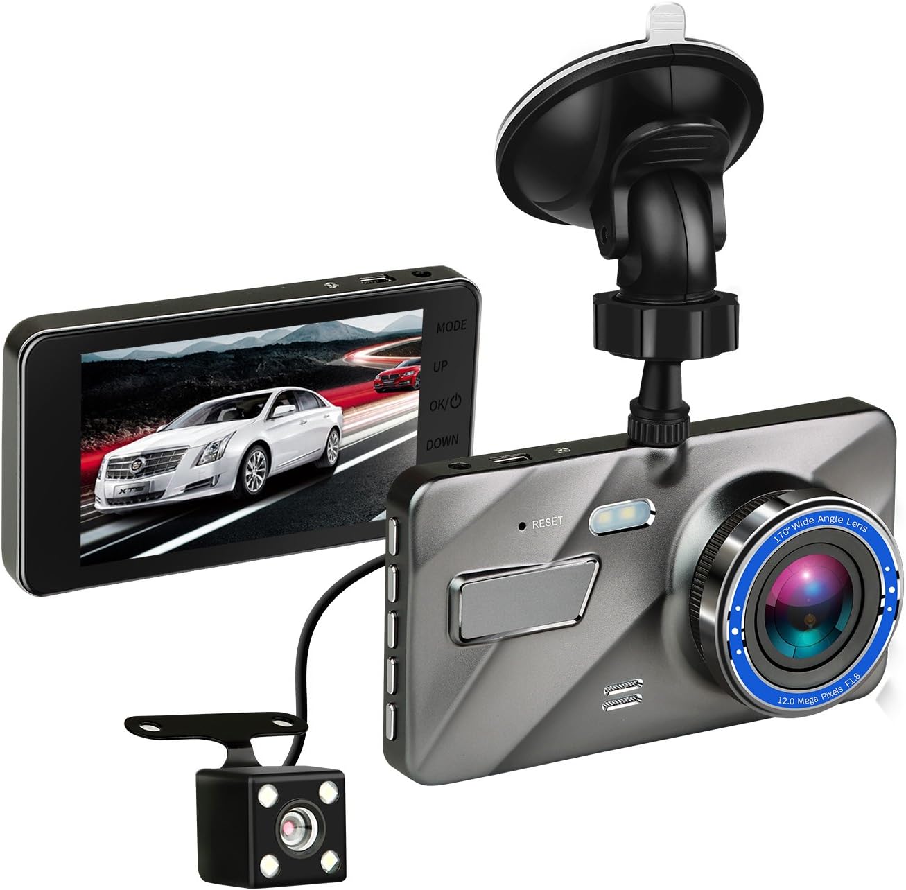 Dash Cam 4 Inches Car Camera- Car Camcorder Super HD 1080P LCD Display Recorder with Front+VGA Rear 290°Super Wide Angle Built-in G-Sensor Night Vision Recording Loop Recording and Parking Monitoring