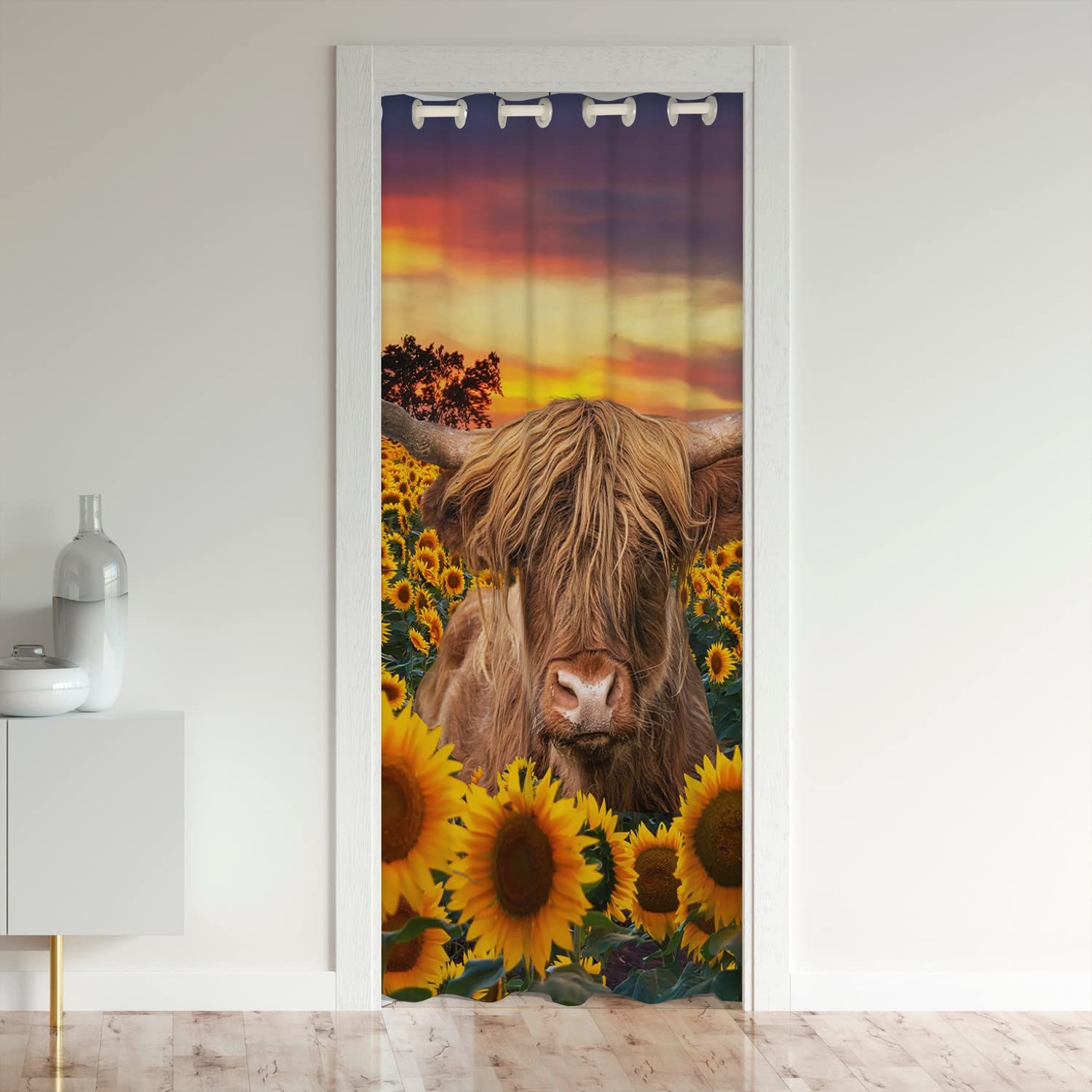 Loussiesd Highland Cow Door Curtain for Doorway Privacy Highland Cattle Closet Door Cover Curtain for Bedroom Living Room Animal 30%-50% Room Darkening Blackout Curtain86x203cm 1 Panel
