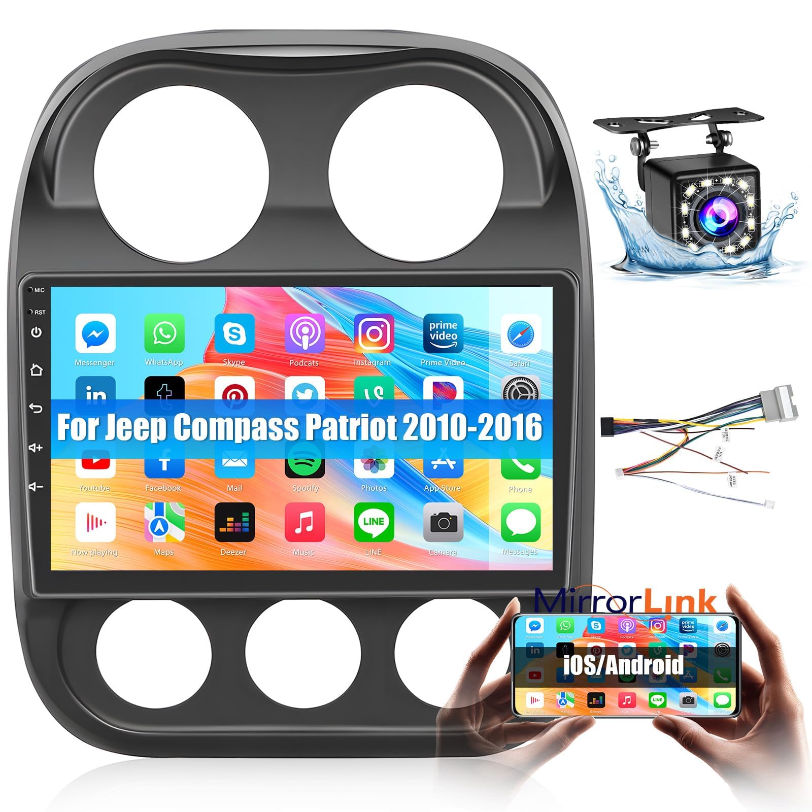 Photo 1 of Car Radio for Jeep Compass Patriot 2010 2011 2012 2013 2014 2015 2016: 10.1 Inch Android Touch Screen for Compass Patriot Car Stereo with GPS Navigation/5GHz WiFi/Bluetooth + Backup Camera