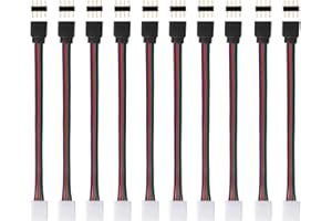 haraqi 4 Pin RGB Male and Female Connector Wire Cable(10 Pack) with 10 x Male 4 Pin Plugs for 5050 3528 RGB LED Light Strip