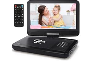 QGYDQH 12.5" Portable DVD Player for Kids and Car with 10.1" Swivel Screen, 4-6 Hours Working Time, Car DVD Player with Dual Speakers, Remote Control, Support Sync TV, Region Free USB/SD/AV ((Black)