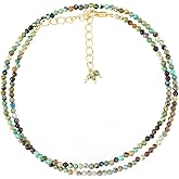 GEMSYMPHONY Natural Beaded Necklace Adjustable Choker Crystal Handmade Jewelry, 2 To 2.5 mm Beads, Hypoallergenic 18 Inch Gold Plated Gemstone Necklaces For Women