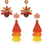 Thanksgiving Fall Earrings for Women Beaded Maple Leaf Pumpkin Turkey Earrings Handmade Gobble Drop Dangle Earrings Autumn Fall Gifts Holiday Party Accessory