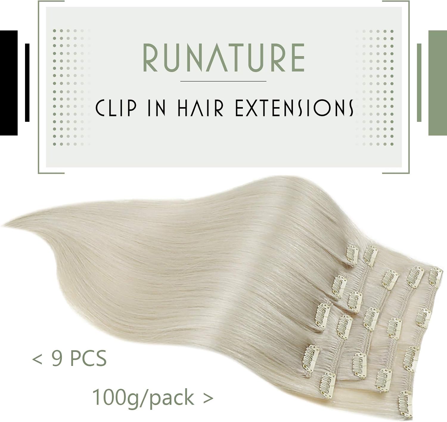 RUNATURE White Blonde Hair Extensions Clip in Real Hair Blonde Clip on Hair Extensions Human Hair Blonde Clip in Extensions Double Weft Straight 12 Inch 80 Gram - Image 3