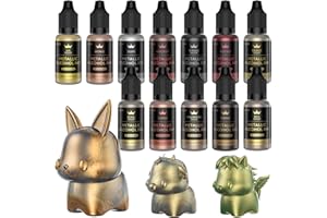 WAYIN Metallic Alcohol Ink Set - 12 Metal Color Alcohol-Based Resin Inks, High Concentrated Extreme Shimmer with Gemstone Mixatives for Epoxy Resin Petri Yupo Tumbler Cups Fluid Art Painting (15ml/.5 fl oz)