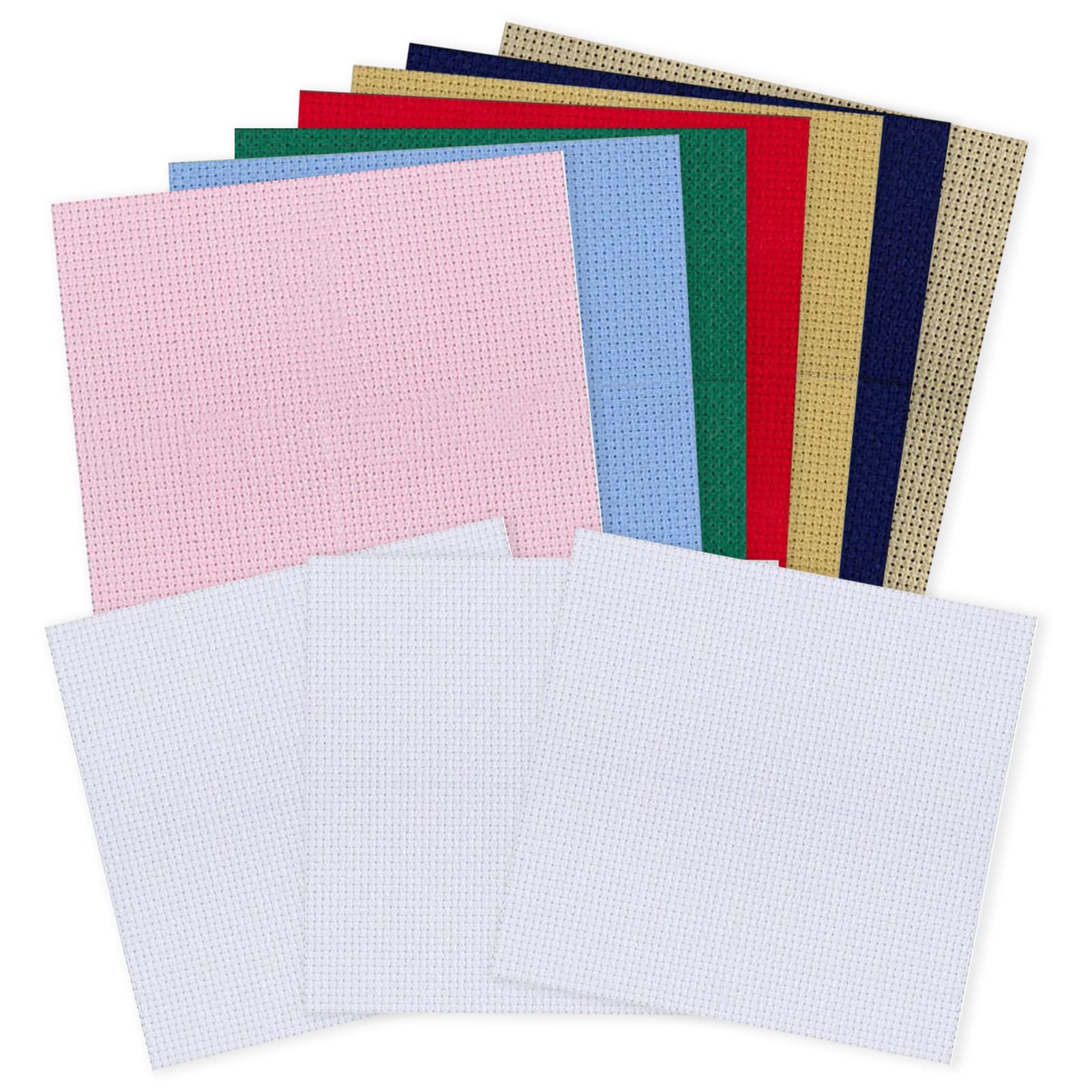 10pc Assorted Color Cross Stitch Sheets - Aida 14 Count Fabric for Kids & Beginners