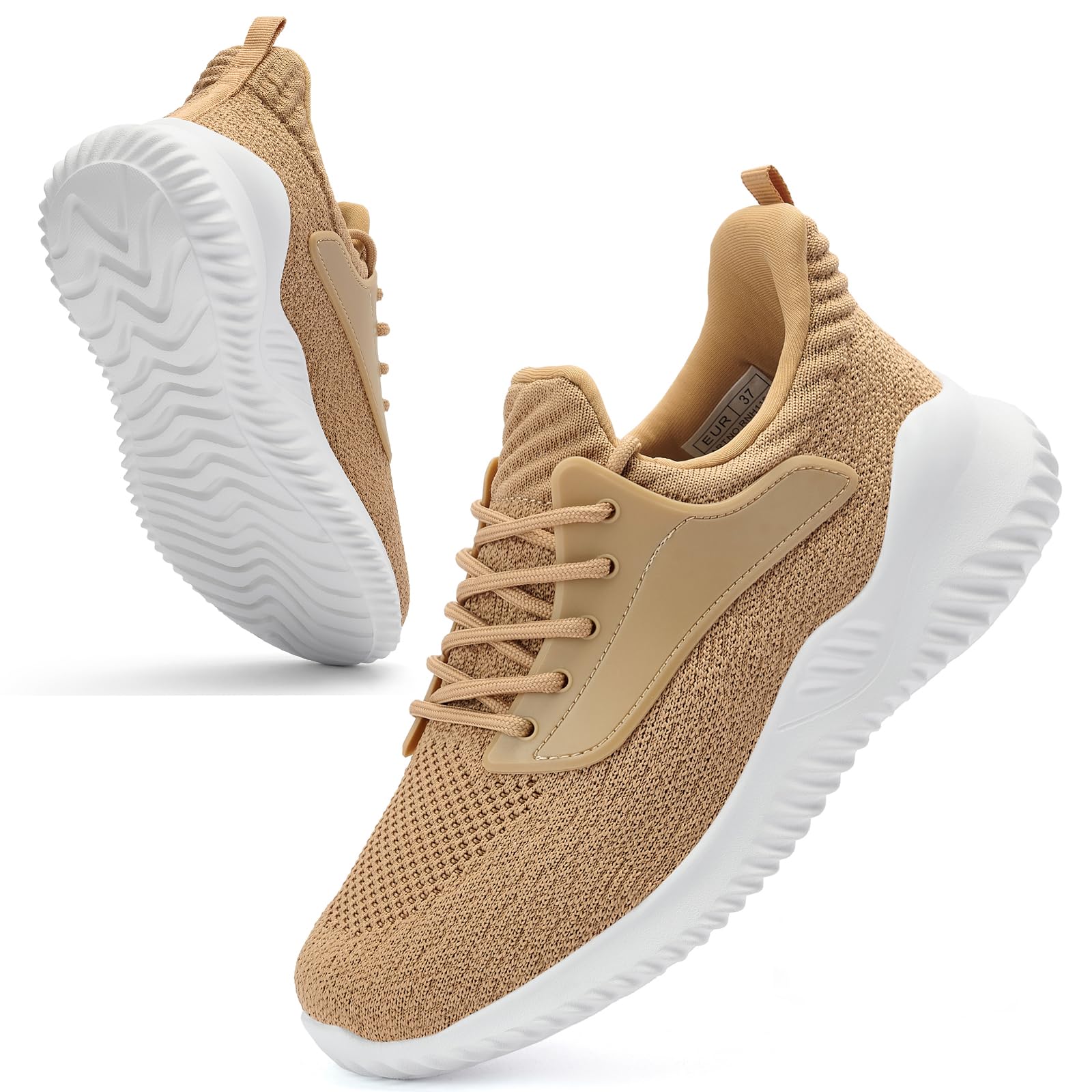 Photo 1 of VIPSUPER Womens Tennis Shoes Walking Sneakers - Memory Foam Nursing Running Gym Athletic Workout Slip On Comfort Work Shoe Lightweight Tan Size 7 US