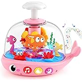 DUPHLAGT Baby Girl Toys 6-12 Months - Press & Spin Aquarium Light Up Musical Toy for Infant Toy 9-12-18 Months - Bilingual Learning Toddler Toys for 1 2 3 Year Old Boy Girl (Pink)