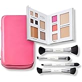 Woosh Beauty, Jetsetter Bundle in #2.5 Medium Tan, Fold out Face Original, Essential Brush Set, Travel Case in Hot Pink
