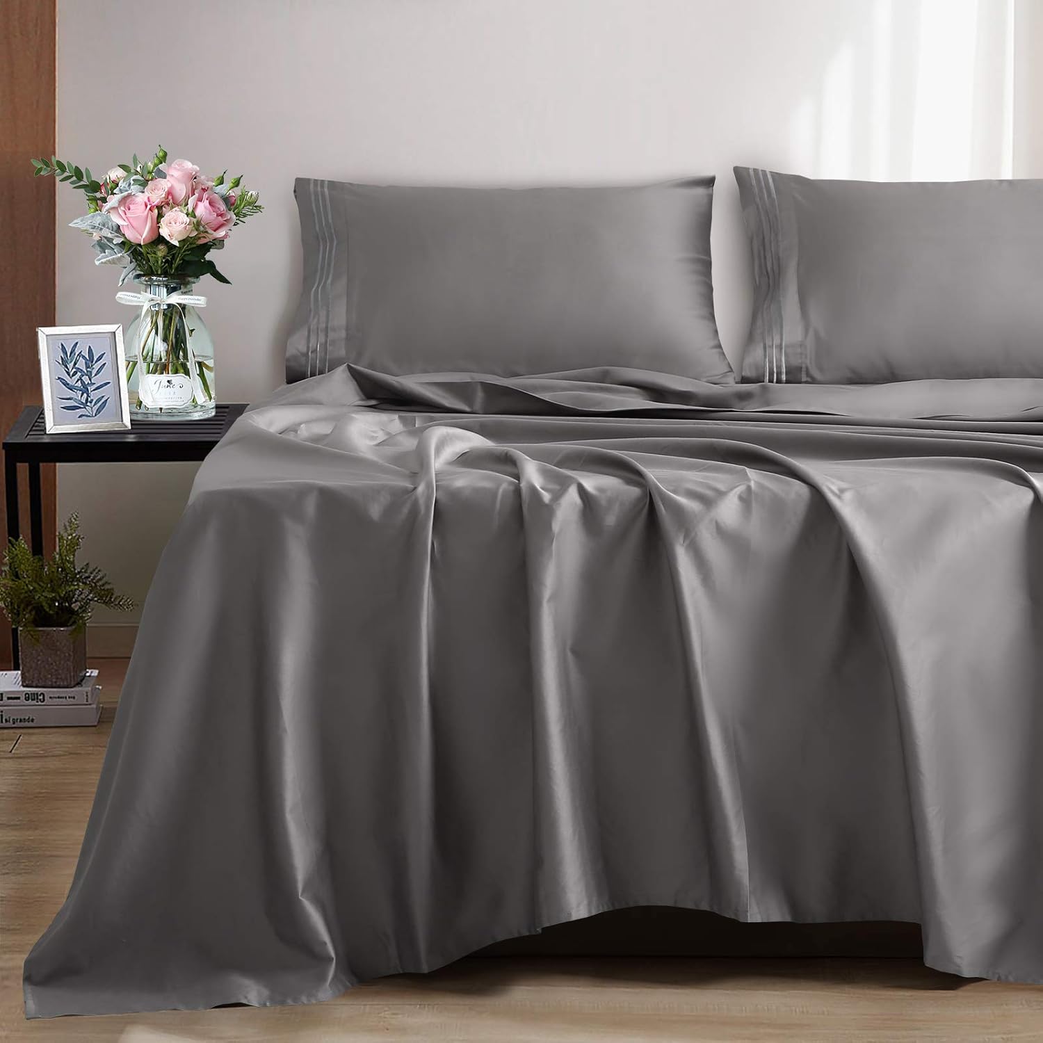 EASELAND 100 Cotton Sheets Full Size Bed Sheets Set 600