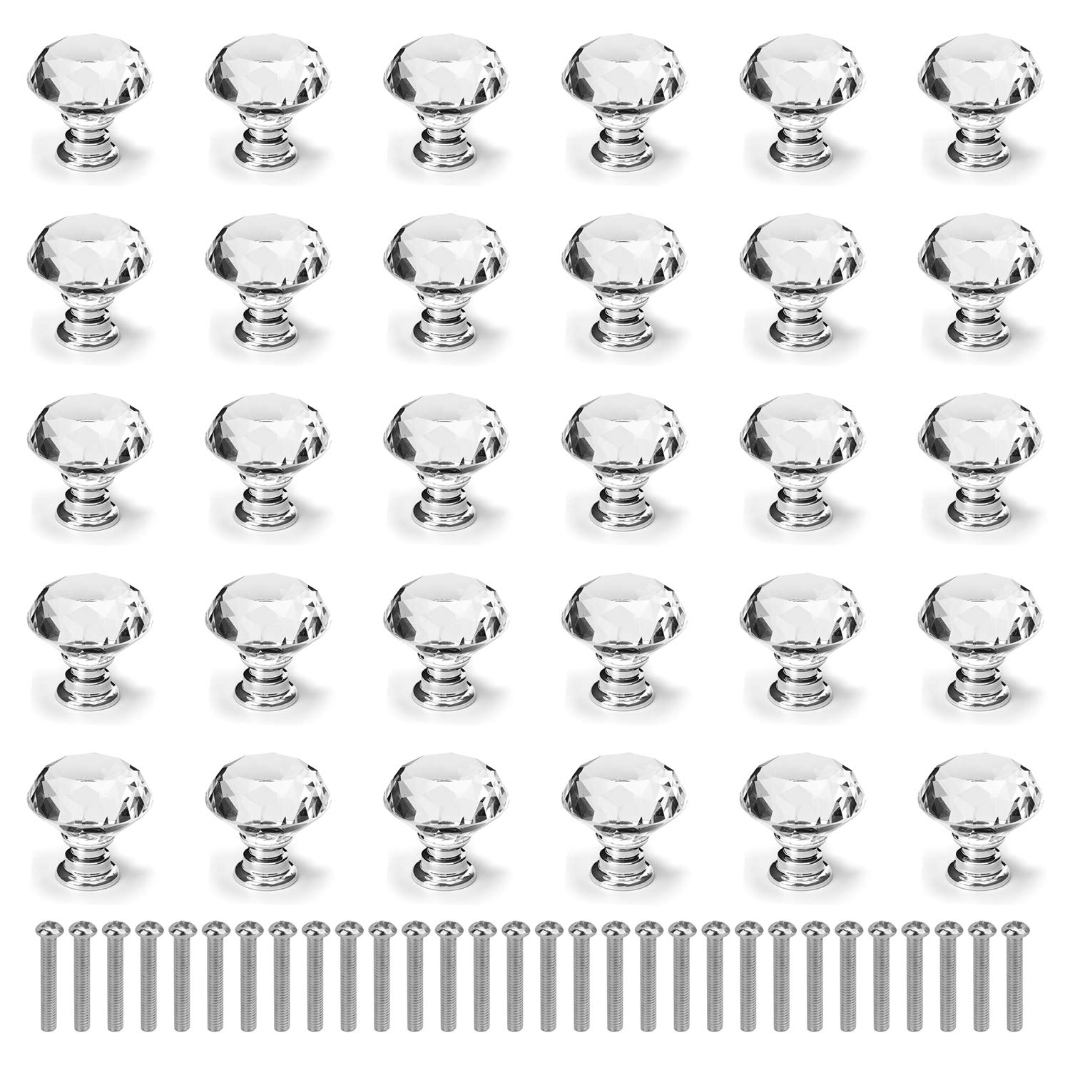 Photo 1 of Nicunom 30 Pack Cabinet Knobs Crystal, 30 mm Glass Drawer Pulls Diamond Shape Dresser Knobs with Screws for Kitchen, Bathroom Cabinet, Dresser and Cupboard
