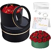 Nuenen 2 Pcs Round Gift Boxes with Lids Floral Foam LED Light Thank You Floral Greeting Cards Flower Arrangements Supplies for Valentine Birthday Wedding Bridesmaid Proposal(Black)