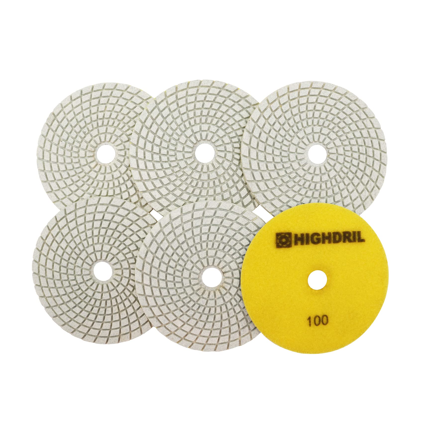 Wet Diamond Polishing Pads,HIGHDRIL 6pcs 125MM #100,for Granite Marble Sanding used on Grinder or Polisher