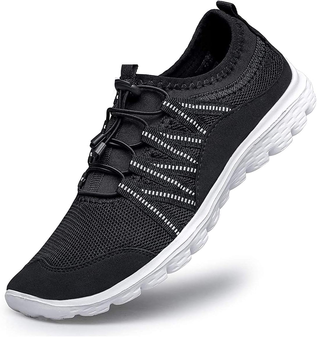 Mesily Mens Ladies Slip On Trainers Lightweight Loafers Non-Slip Casual Walking Shoes Sneakers for Walking Jogging Gym Fitness Sports Black White 9 UK