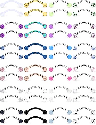 Hoeudjo 48pcs 14g Glow In The Dark Snake Eyes Tongue Rings Surgical Steel Curved Barbell Nipplerings Nipple Ring Body Piercing Jewelry For Women Men