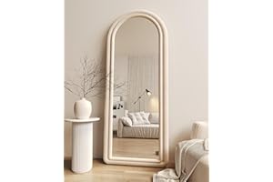 Otlsh Floor Mirror, Arched Full Length Mirror with Stand, Large Standing Mirror, 63"x24" Full Body Mirror, Large Mirror, Wall Mirror, Freestanding, Wall Mounted, Flannel Frame -Beige White