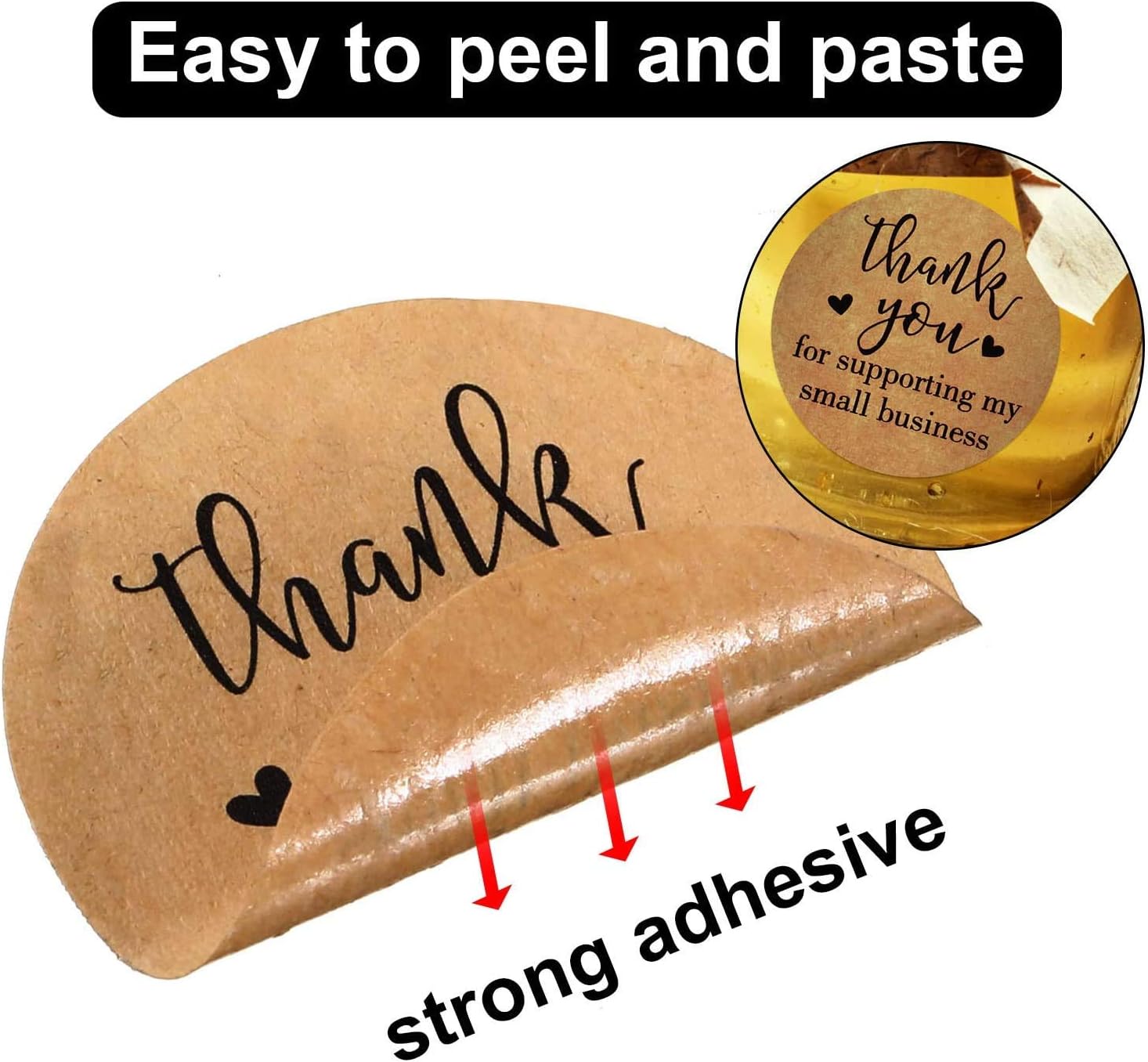 1″ Thank You for Supporting My Business Kraft Stickers 500 pcs Round ...