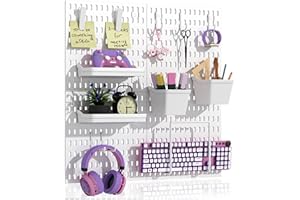 AKTOP Peg Board Wall Organizer 4-Pack – 12"x12" White Pegboard Combination Kit with 13 Accessories for Wall, Plastic Peg Board Panels for Home, Office, Garage Tool Storage & Craft Room