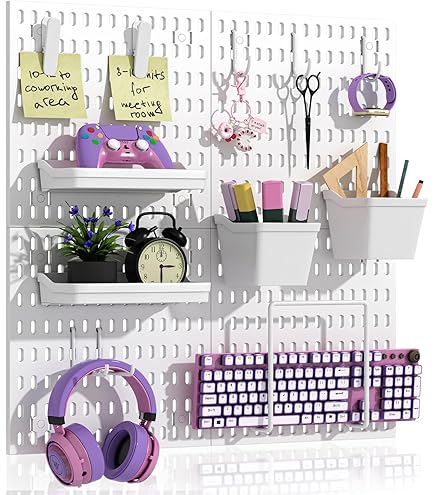Hogurity Peg Board, 6 Pack Metal Pegboard Panels White Pegboards Wall Organizer with Bent Frame Large Heavy Duty Peg Board for Walls Home, Garage Tool Storage, Workbench, Craft Room, Kitchen