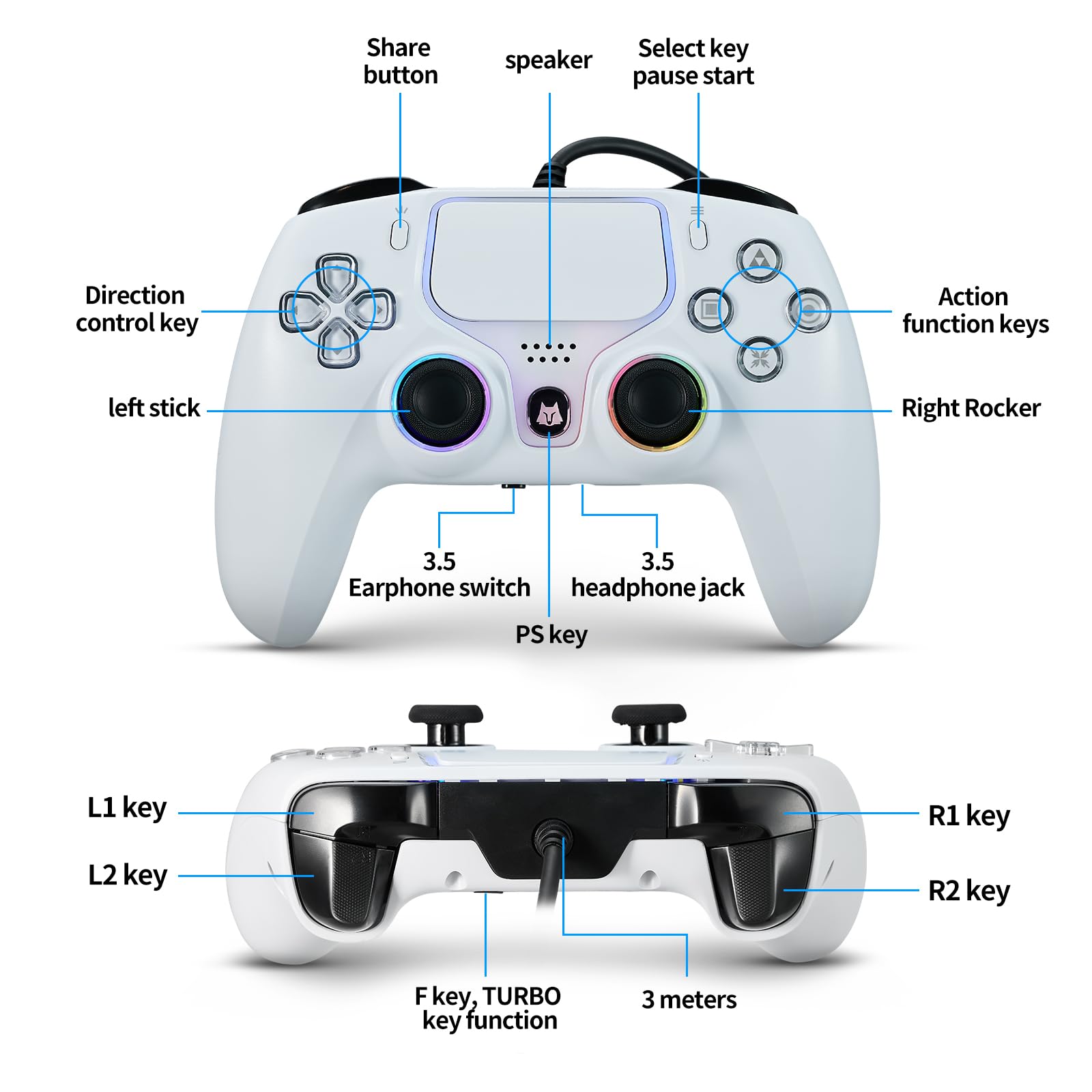 NBCP Gaming 2 Pack for PS5 Wired Controller, PC/Steam, Turbo & Linear Hall-effect Trigge,Wired Controllers for Compatible with PS5/4, Windows PC & Steam White* 2