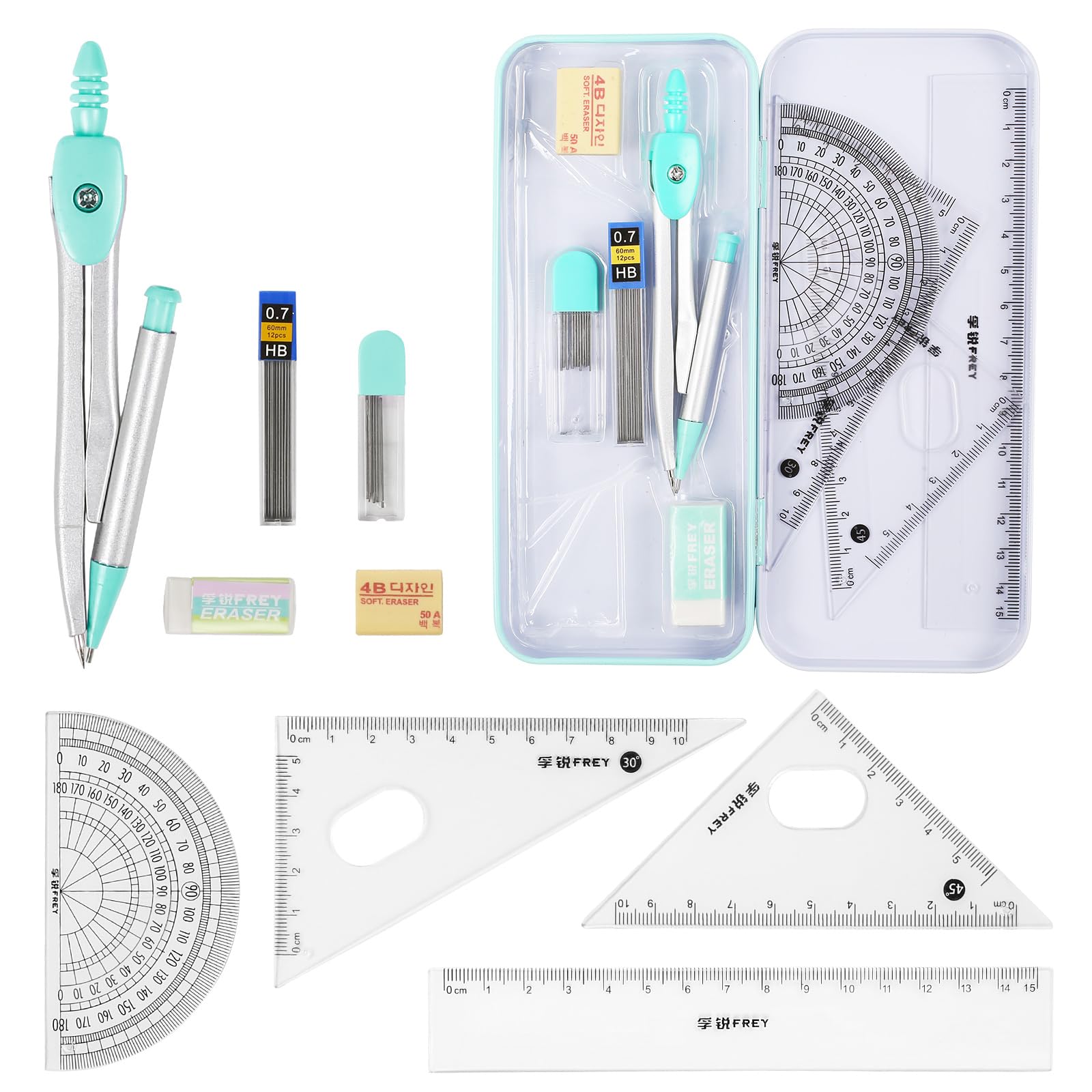Ysimple Maths Set, Geometry Set for Students, Includes Compasses, Lead, Rubber, Sharpener, Protractor, Triangles, Ruler and Carrying Box for Class Supplies and School (Blue)