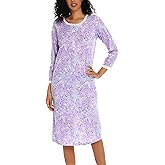ENJOYNIGHT Womens Nightgown Cotton Night Gown Long Sleeves Nightshirt Button Down Sleep Shirt